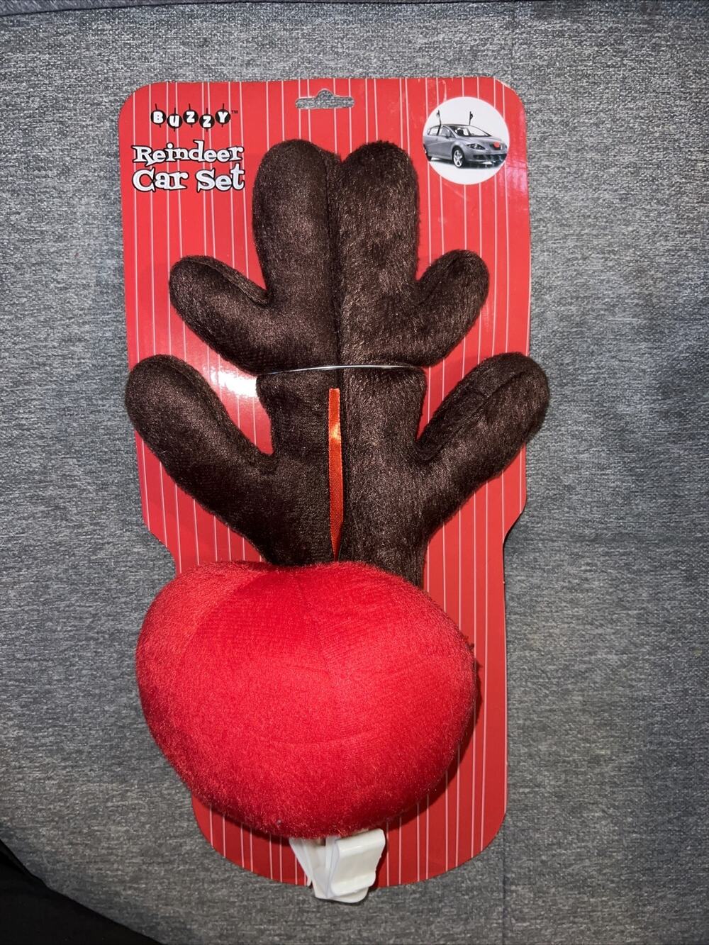 Buzzy Reindeer Car Set 16” Antlers 6” Red Nose Vehicle Truck Suv Christmas NIB